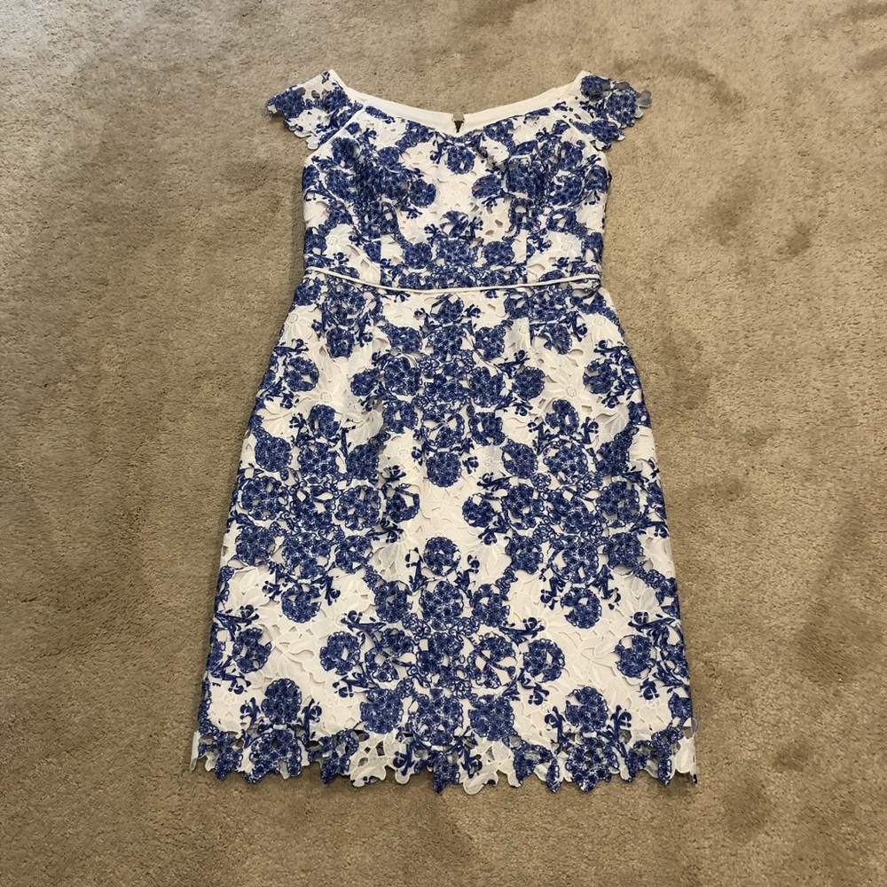 White House Black Market Blue and White Floral Lace Dress